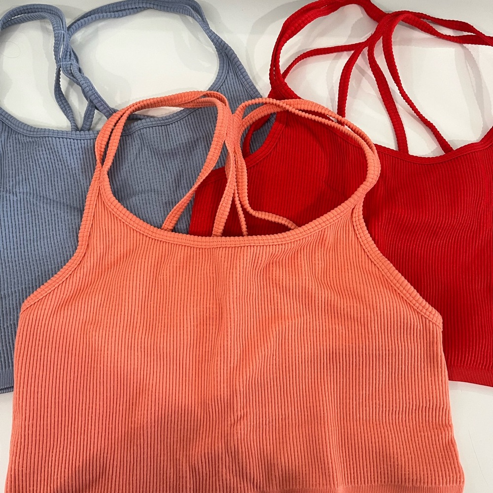 Forever 21 Ribbed Bralette Trio - Red, Blue, Coral